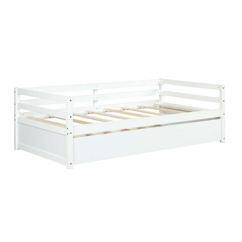 Twin Daybed with Trundle, Wooden Trundle Platform Bed Frame with Wood Slat Support for Guest, Kids & Living Rooms, No Box Spring Needed
