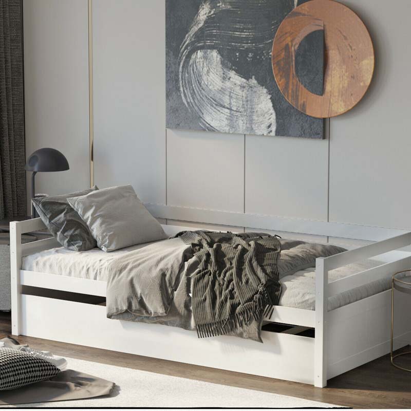 Twin Daybed with Trundle, Wooden Trundle Platform Bed Frame with Wood Slat Support for Guest, Kids & Living Rooms, No Box Spring Needed