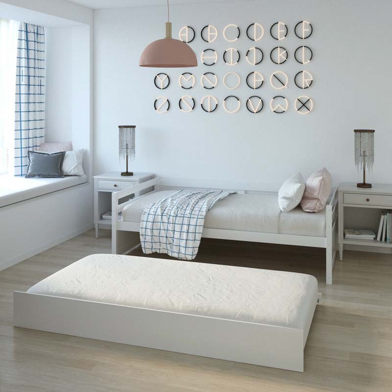 Twin Daybed with Trundle, Wooden Trundle Platform Bed Frame with Wood Slat Support for Guest, Kids & Living Rooms, No Box Spring Needed
