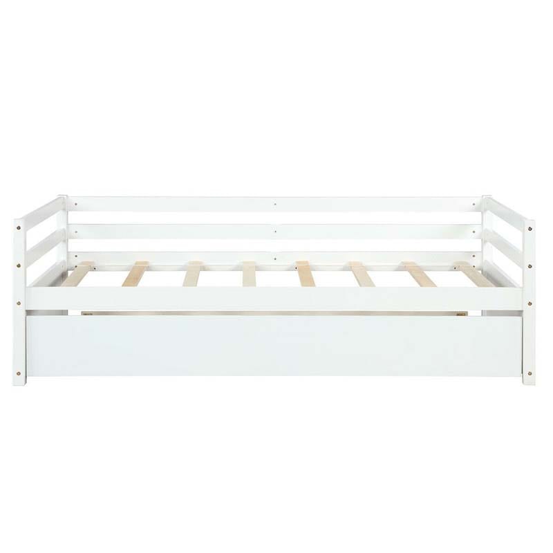 Twin Daybed with Trundle, Wooden Trundle Platform Bed Frame with Wood Slat Support for Guest, Kids & Living Rooms, No Box Spring Needed