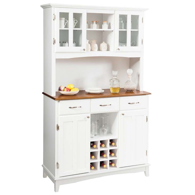 Wood Buffet Hutch Cabinet, Kitchen Hutch Sideboard Kitchenware Server with 3 Large Drawers & 9 Wine Grids