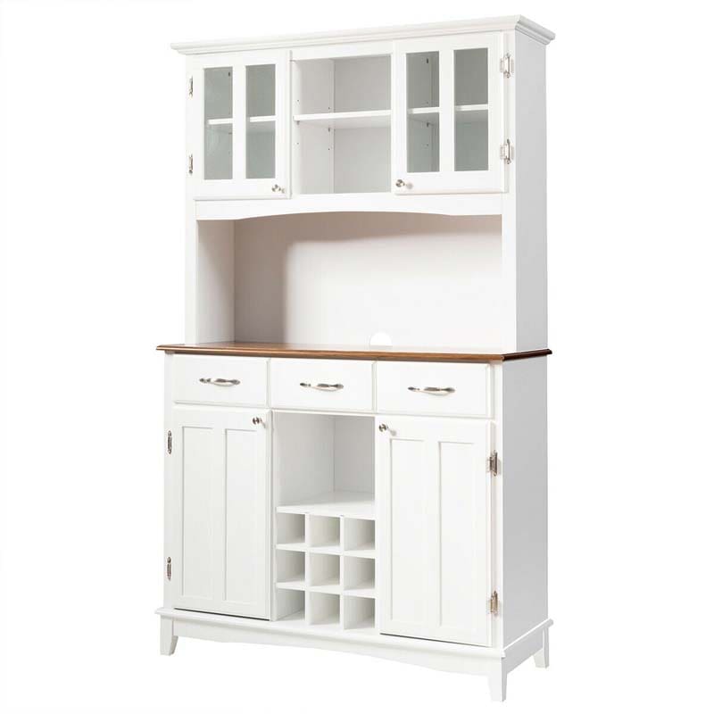 Wood Buffet Hutch Cabinet, Kitchen Hutch Sideboard Kitchenware Server with 3 Large Drawers & 9 Wine Grids