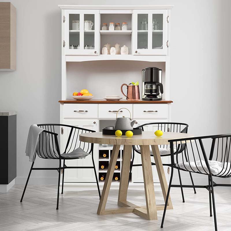 Wood Buffet Hutch Cabinet, Kitchen Hutch Sideboard Kitchenware Server with 3 Large Drawers & 9 Wine Grids