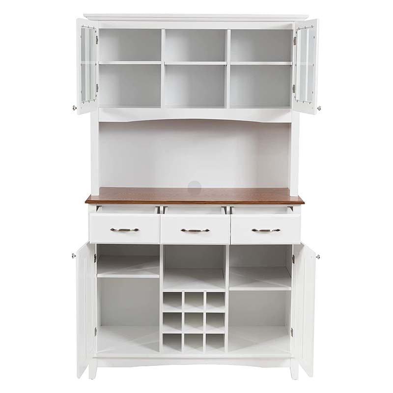 Wood Buffet Hutch Cabinet, Kitchen Hutch Sideboard Kitchenware Server with 3 Large Drawers & 9 Wine Grids