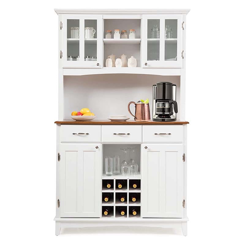 Wood Buffet Hutch Cabinet, Kitchen Hutch Sideboard Kitchenware Server with 3 Large Drawers & 9 Wine Grids