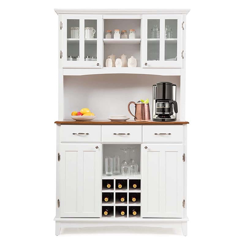 Wood Buffet Hutch Cabinet Kitchen Hutch Sideboard Kitchenware Server with 3 Large Drawers & 9 Wine Grids