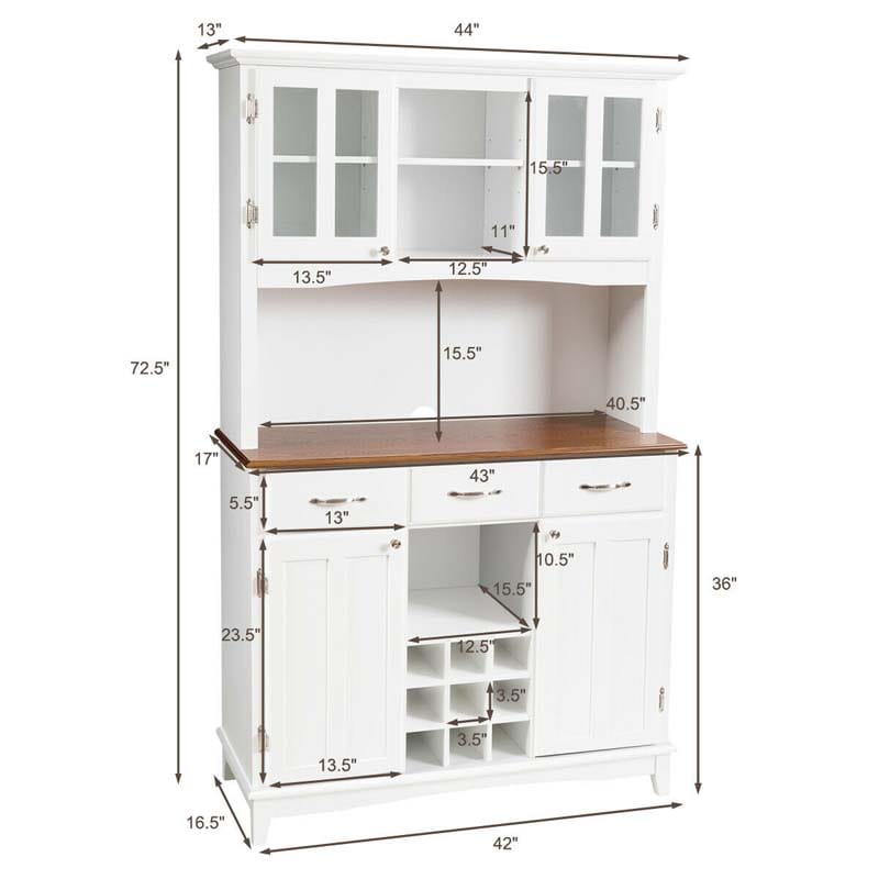 Wood Buffet Hutch Cabinet, Kitchen Hutch Sideboard Kitchenware Server with 3 Large Drawers & 9 Wine Grids