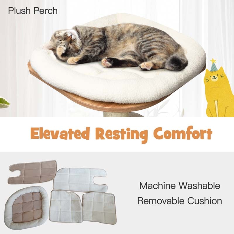 69" Tall Cat Tree, Modern Wood Cat Tower with Multi-Level Platforms, Sisal Scratching Posts & Washable Cushions for Large Cats up to 20 lbs