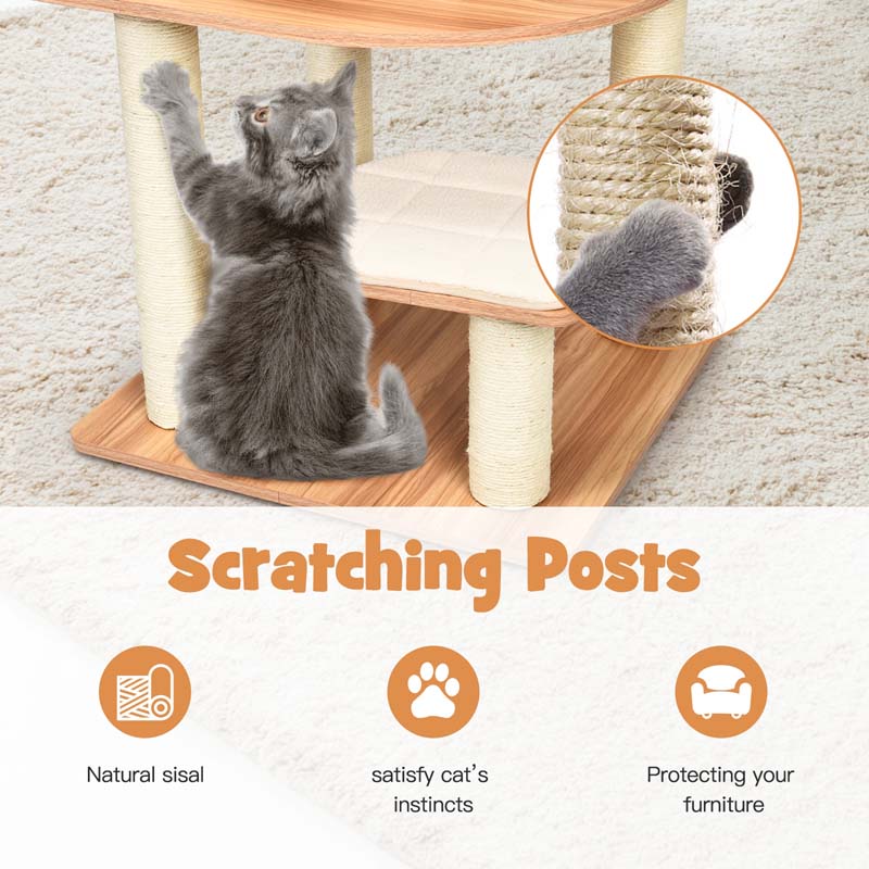 69" Tall Cat Tree, Modern Wood Cat Tower with Multi-Level Platforms, Sisal Scratching Posts & Washable Cushions for Large Cats up to 20 lbs
