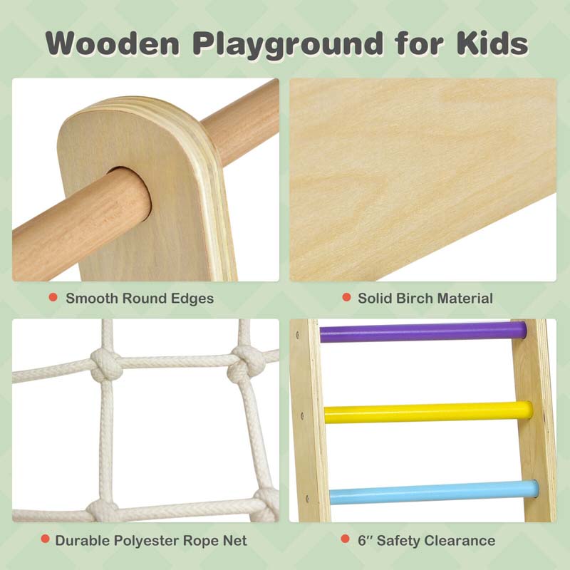 8-in-1 Wooden Montessori Climbing Toys for Toddlers, Kids Indoor Playground Jungle Gym Climber Playset with Slide, Climbing Rock & Net