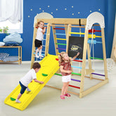 8-in-1 Wooden Montessori Climbing Toys for Toddlers, Kids Indoor Playground Jungle Gym Climber Playset with Slide, Climbing Rock & Net