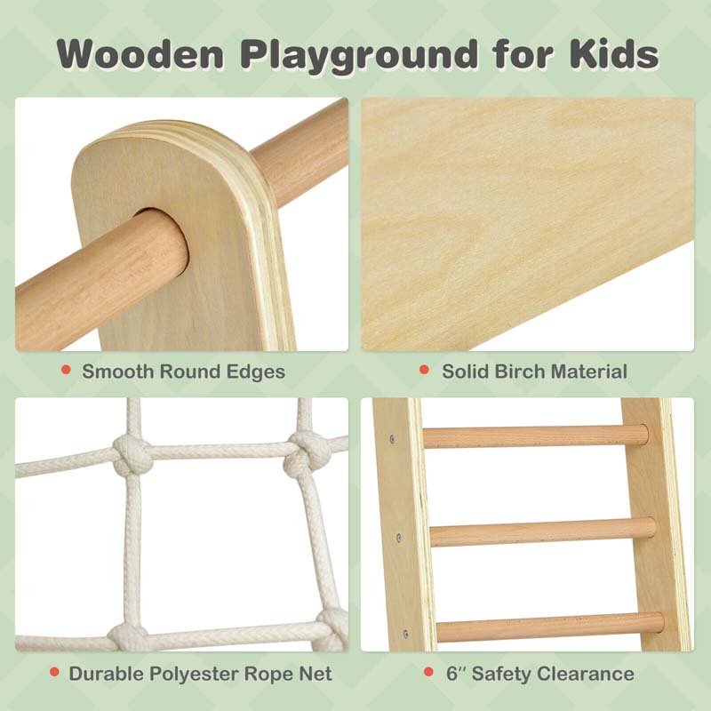 8-in-1 Wooden Montessori Climbing Toys for Toddlers, Kids Indoor Playground Jungle Gym Climber Playset with Slide, Climbing Rock & Net