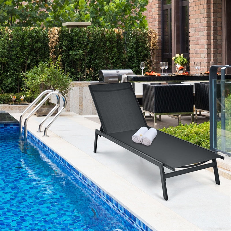 Patio Fabric Chaise Lounge Chair, 6-Position Backrest Adjustable Outdoor Sun Lounger for Pool Patio Deck Lawn