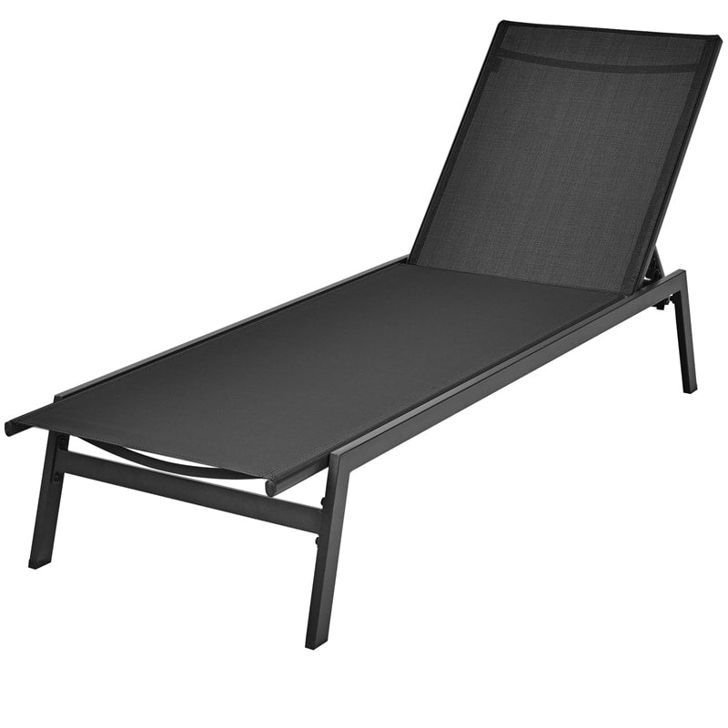 Patio Fabric Chaise Lounge Chair, 6-Position Backrest Adjustable Outdoor Sun Lounger for Pool Patio Deck Lawn