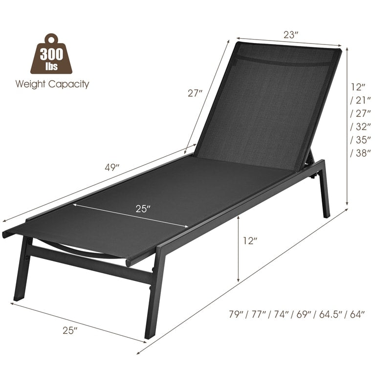 Patio Fabric Chaise Lounge Chair, 6-Position Backrest Adjustable Outdoor Sun Lounger for Pool Patio Deck Lawn