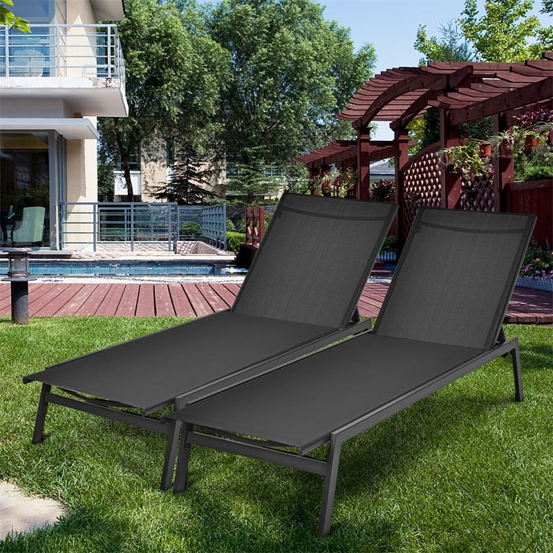 Patio Fabric Chaise Lounge Chair, 6-Position Backrest Adjustable Outdoor Sun Lounger for Pool Patio Deck Lawn