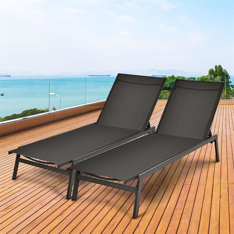 Patio Fabric Chaise Lounge Chair, 6-Position Backrest Adjustable Outdoor Sun Lounger for Pool Patio Deck Lawn