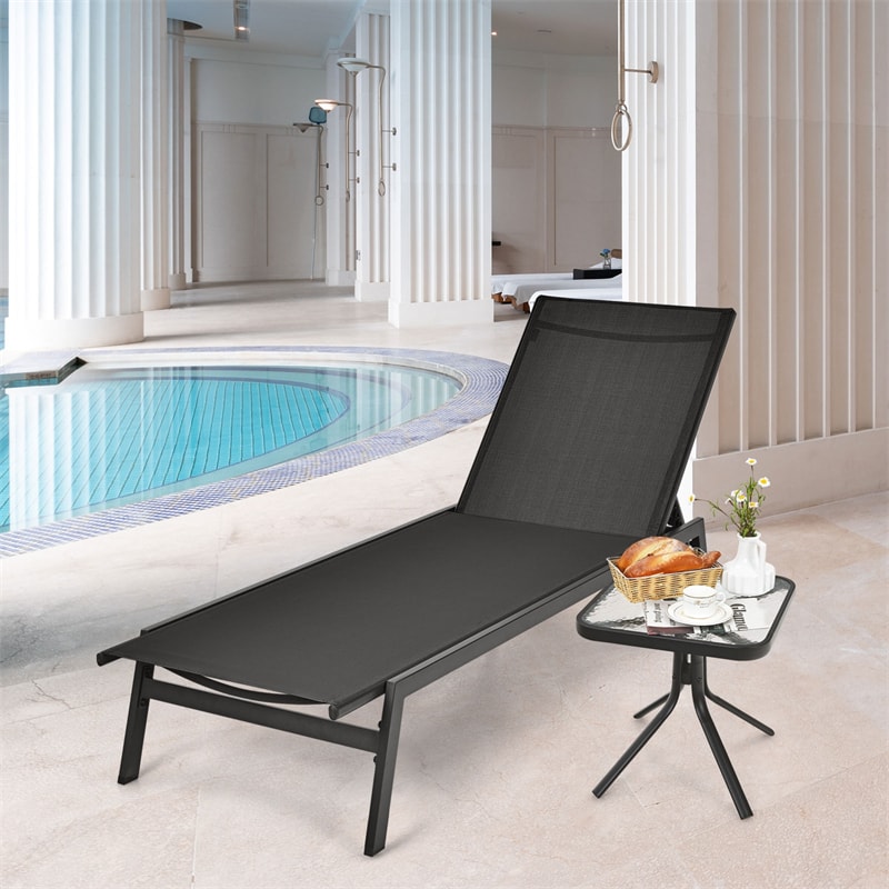 Patio Fabric Chaise Lounge Chair, 6-Position Backrest Adjustable Outdoor Sun Lounger for Pool Patio Deck Lawn