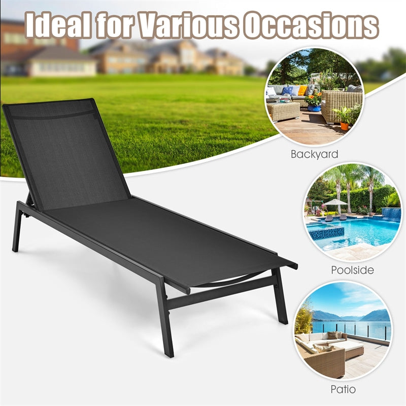 Patio Fabric Chaise Lounge Chair, 6-Position Backrest Adjustable Outdoor Sun Lounger for Pool Patio Deck Lawn