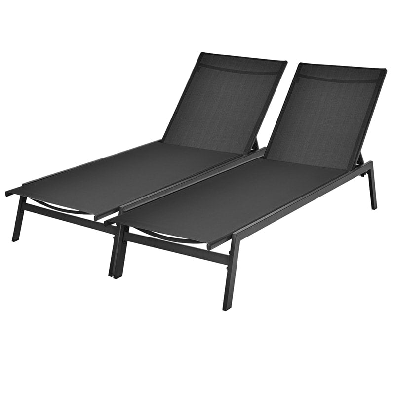 Patio Fabric Chaise Lounge Chair, 6-Position Backrest Adjustable Outdoor Sun Lounger for Pool Patio Deck Lawn