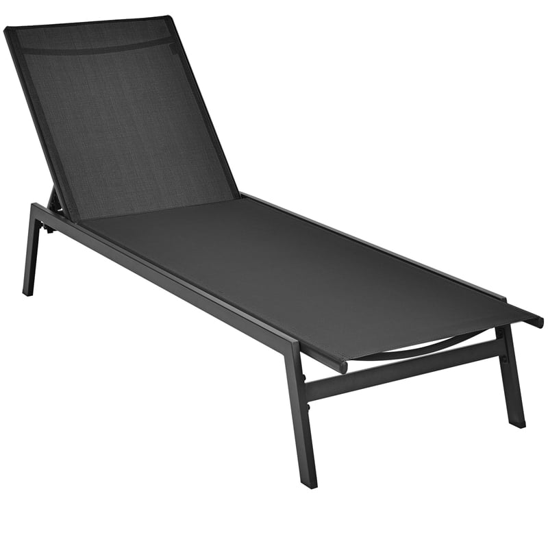 Patio Fabric Chaise Lounge Chair, 6-Position Backrest Adjustable Outdoor Sun Lounger for Pool Patio Deck Lawn