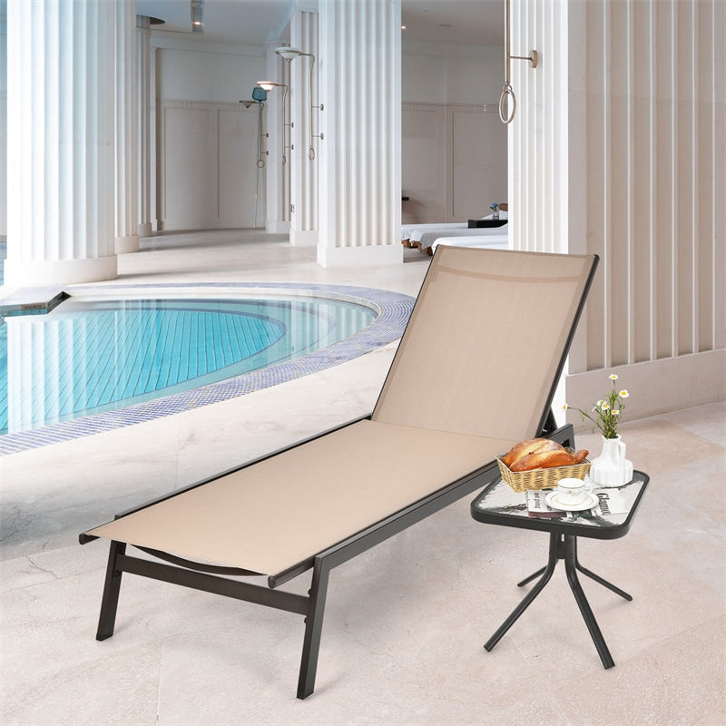 Patio Fabric Chaise Lounge Chair, 6-Position Backrest Adjustable Outdoor Sun Lounger for Pool Patio Deck Lawn