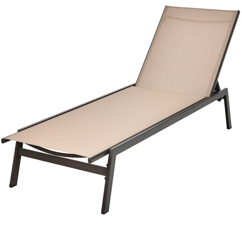 Patio Fabric Chaise Lounge Chair, 6-Position Backrest Adjustable Outdoor Sun Lounger for Pool Patio Deck Lawn