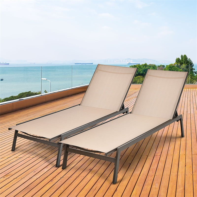 Patio Fabric Chaise Lounge Chair, 6-Position Backrest Adjustable Outdoor Sun Lounger for Pool Patio Deck Lawn