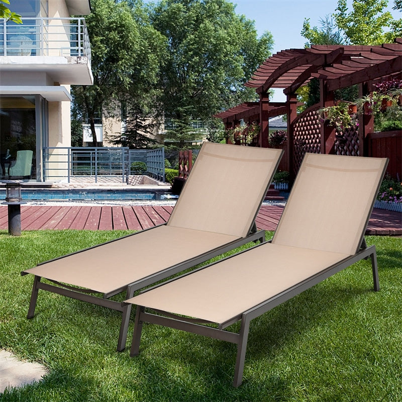 Patio Fabric Chaise Lounge Chair, 6-Position Backrest Adjustable Outdoor Sun Lounger for Pool Patio Deck Lawn