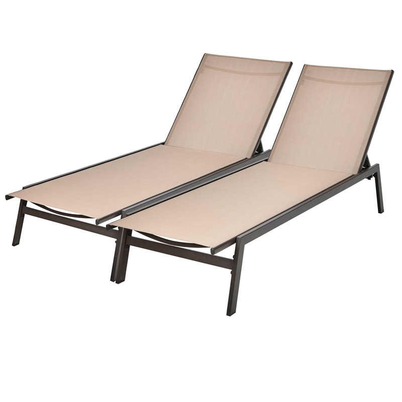 Patio Fabric Chaise Lounge Chair, 6-Position Backrest Adjustable Outdoor Sun Lounger for Pool Patio Deck Lawn