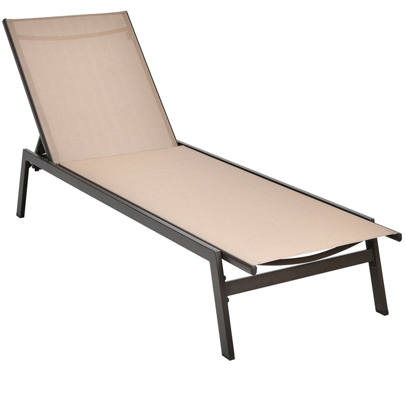 Patio Fabric Chaise Lounge Chair, 6-Position Backrest Adjustable Outdoor Sun Lounger for Pool Patio Deck Lawn
