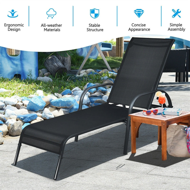 Outdoor Folding Chaise Lounge Chair with 5-Position Adjustable Backrest, Lightweight Fabric Sunbathing Chair Sun Lounger for Poolside Patio