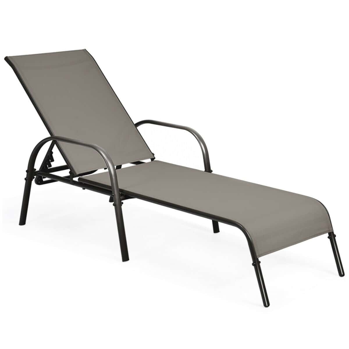 Outdoor Folding Chaise Lounge Chair with 5-Position Adjustable Backrest, Lightweight Fabric Sunbathing Chair Sun Lounger for Poolside Patio
