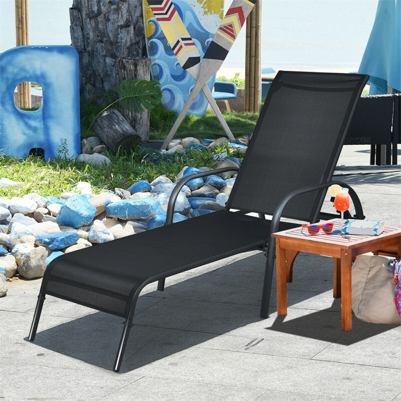 Outdoor Folding Chaise Lounge Chair with 5-Position Adjustable Backrest, Lightweight Fabric Sunbathing Chair Sun Lounger for Poolside Patio