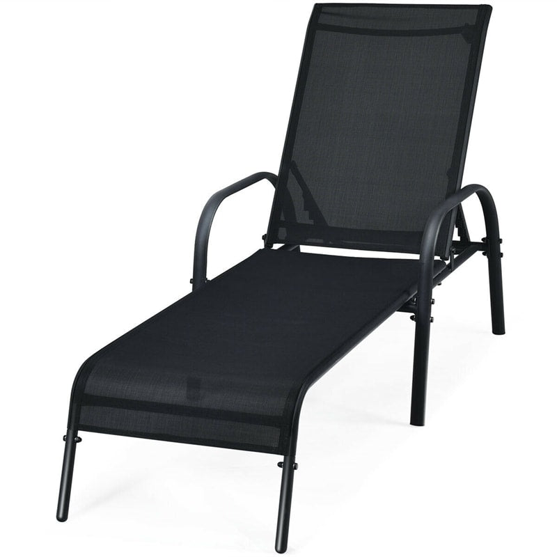 Outdoor Folding Chaise Lounge Chair with 5-Position Adjustable Backrest, Lightweight Fabric Sunbathing Chair Sun Lounger for Poolside Patio