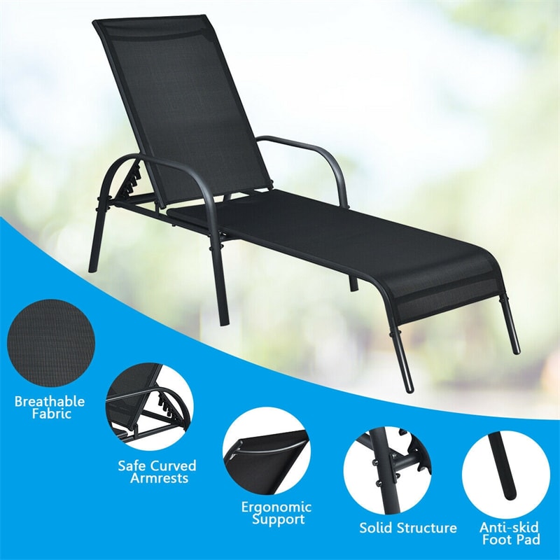 Outdoor Folding Chaise Lounge Chair with 5-Position Adjustable Backrest, Lightweight Fabric Sunbathing Chair Sun Lounger for Poolside Patio