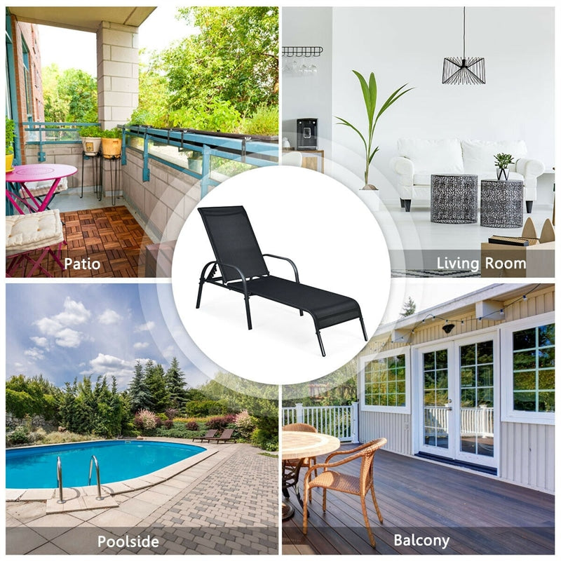 Outdoor Folding Chaise Lounge Chair with 5-Position Adjustable Backrest, Lightweight Fabric Sunbathing Chair Sun Lounger for Poolside Patio