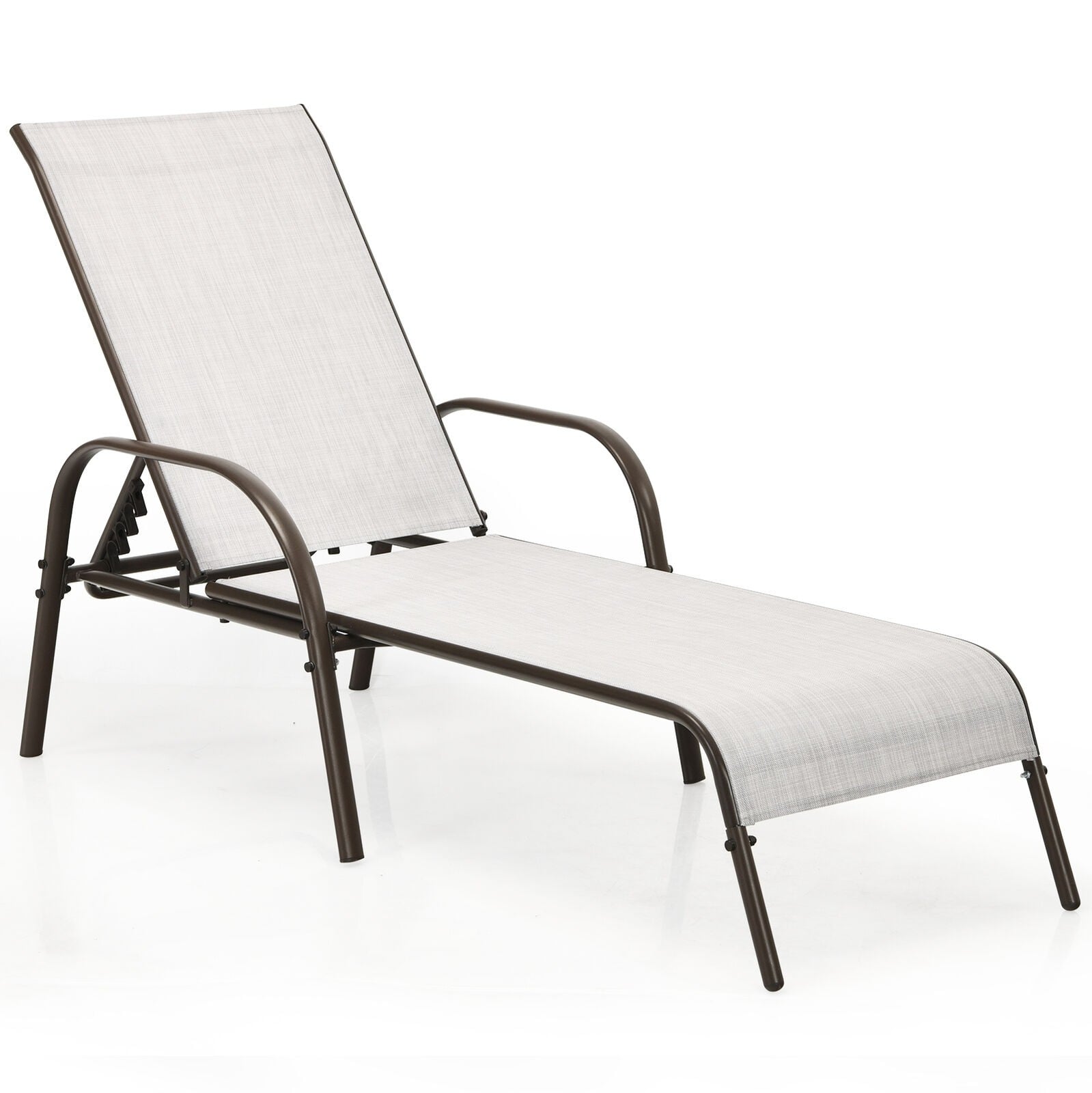 Outdoor Folding Chaise Lounge Chair with 5-Position Adjustable Backrest, Lightweight Fabric Sunbathing Chair Sun Lounger for Poolside Patio