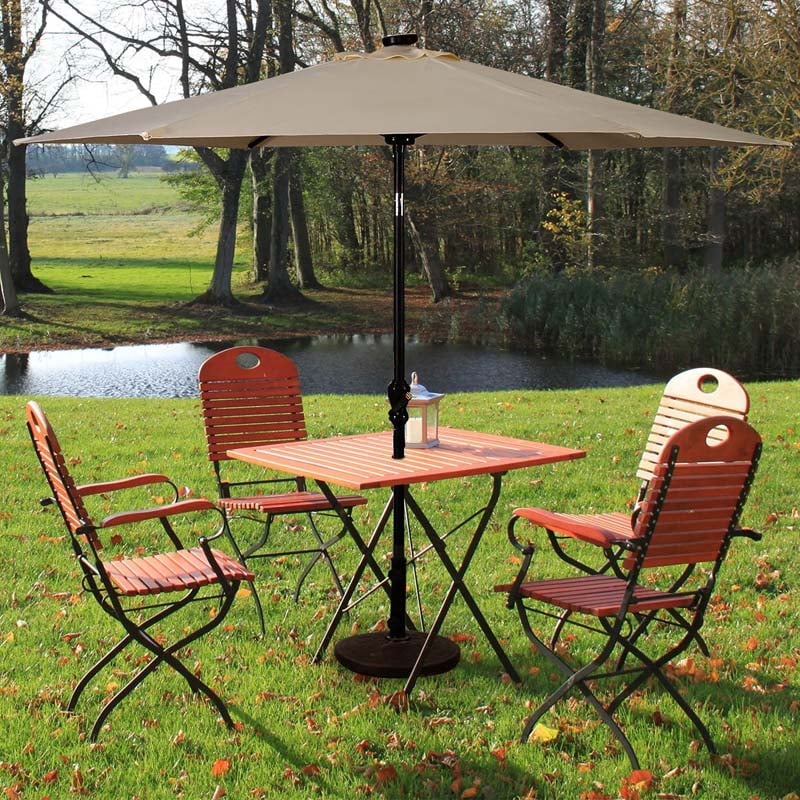 9FT Tilt Outdoor Patio Umbrella with 18 Solar LED Lights & Crank, Table Umbrella for Pool Deck Backyard