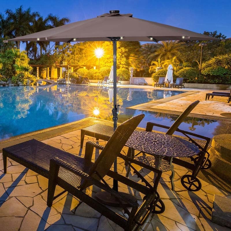 9 FT Tilt Outdoor Patio Umbrella with 18 Solar LED Lights & Crank, Table Umbrella for Pool Deck Backyard