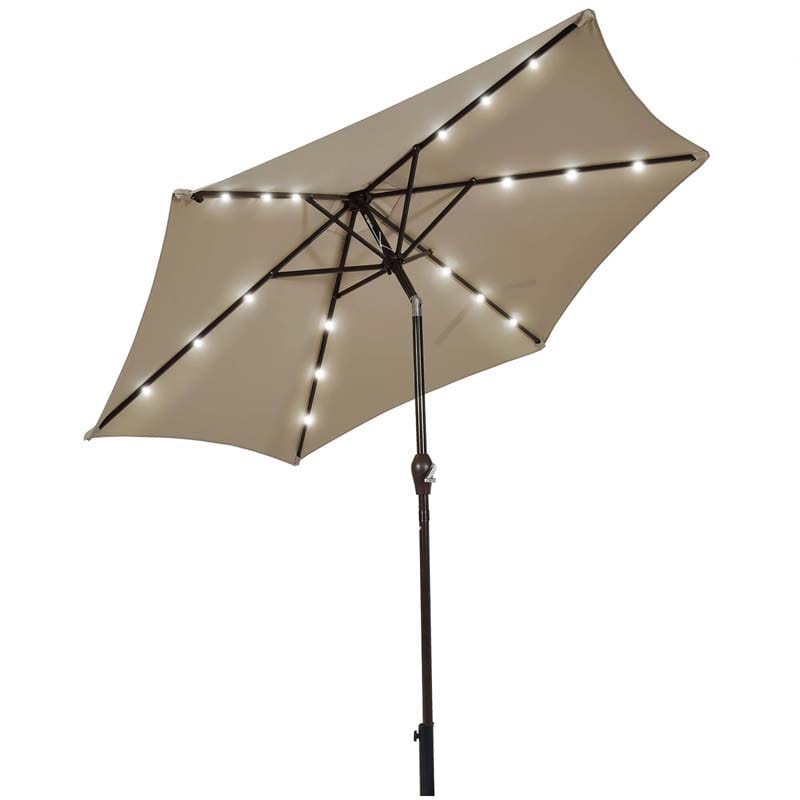 9 FT Tilt Outdoor Patio Umbrella with 18 Solar LED Lights & Crank, Table Umbrella for Pool Deck Backyard