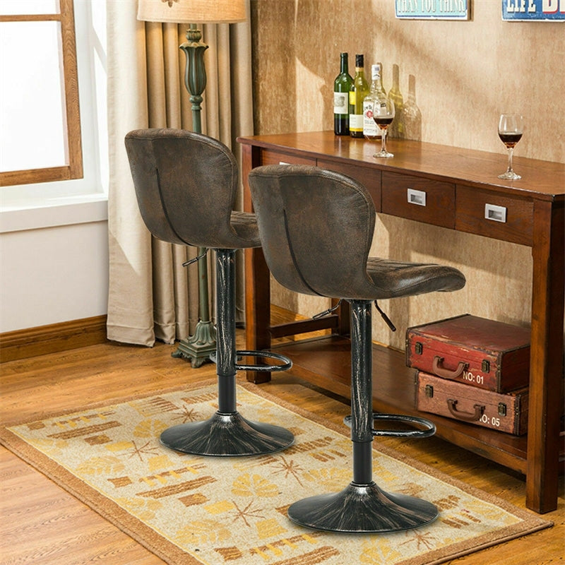 2-Pack Retro Swivel Bar Stools with Backrest & Footrest, Hot-stamping Bar Chairs PU Leather Counter Stools