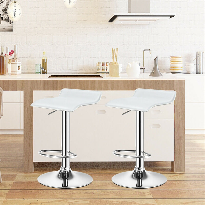 Modern Swivel Bar Stools Set of 2, Adjustable Height PU Leather Backless Counter Stools Kitchen Dining Chairs for Home, Restaurant, Bar