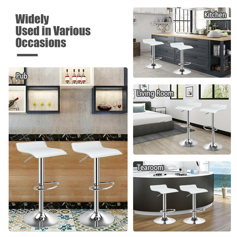 Modern Swivel Bar Stools Set of 2, Adjustable Height PU Leather Backless Counter Stools Kitchen Dining Chairs for Home, Restaurant, Bar