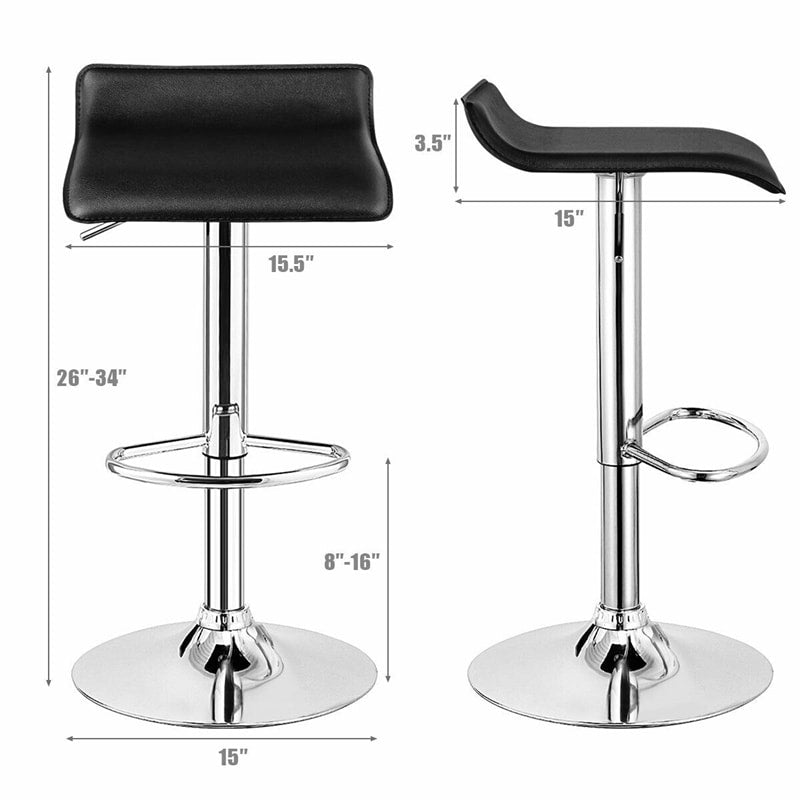 Modern Swivel Bar Stools Set of 2, Adjustable Height PU Leather Backless Counter Stools Kitchen Dining Chairs for Home, Restaurant, Bar