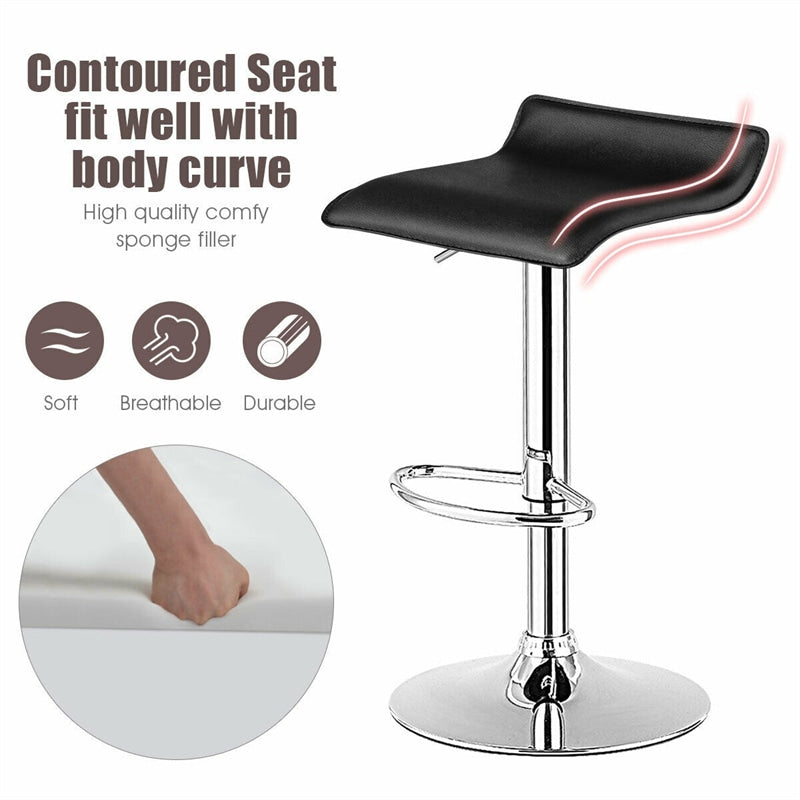Modern Swivel Bar Stools Set of 2, Adjustable Height PU Leather Backless Counter Stools Kitchen Dining Chairs for Home, Restaurant, Bar