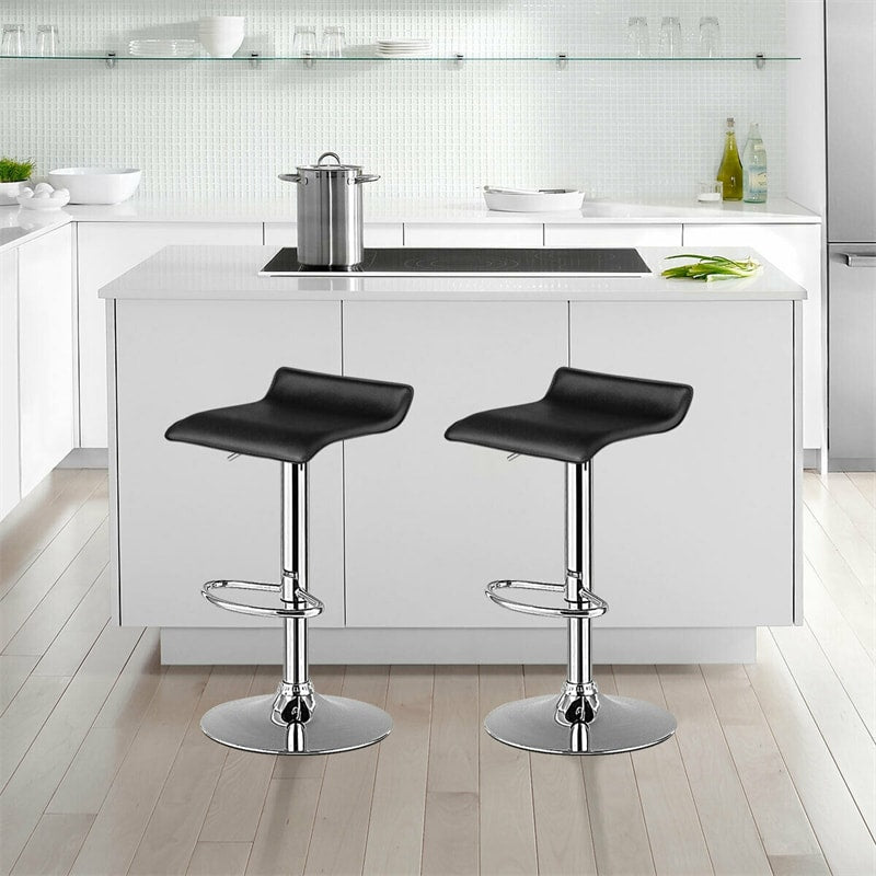 Modern Swivel Bar Stools Set of 2, Adjustable Height PU Leather Backless Counter Stools Kitchen Dining Chairs for Home, Restaurant, Bar