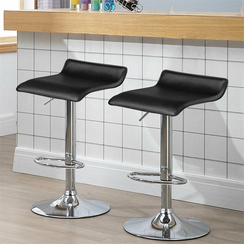 Modern Swivel Bar Stools Set of 2, Adjustable Height PU Leather Backless Counter Stools Kitchen Dining Chairs for Home, Restaurant, Bar