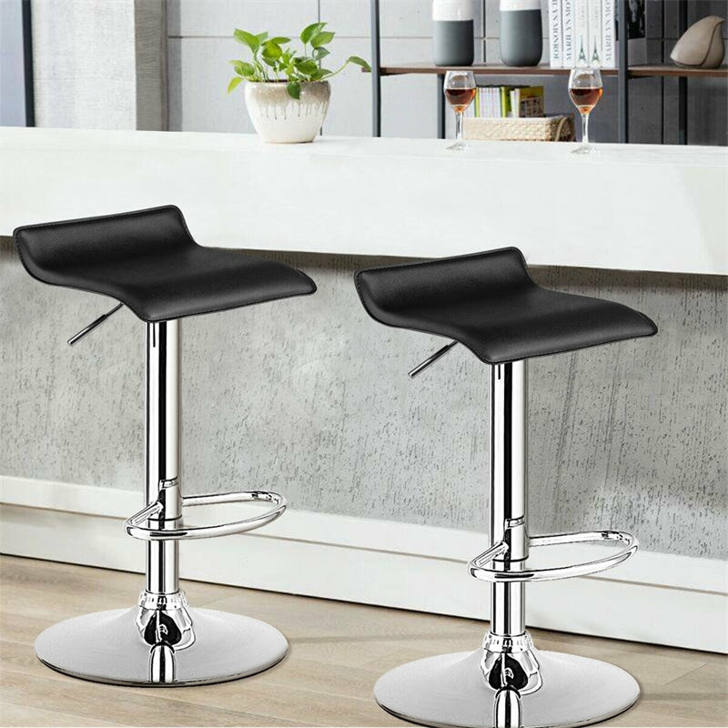 Modern Swivel Bar Stools Set of 2, Adjustable Height PU Leather Backless Counter Stools Kitchen Dining Chairs for Home, Restaurant, Bar