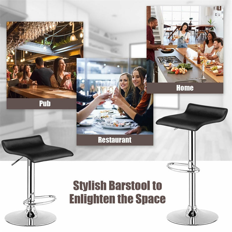 Modern Swivel Bar Stools Set of 2, Adjustable Height PU Leather Backless Counter Stools Kitchen Dining Chairs for Home, Restaurant, Bar